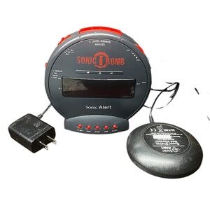 Sonic Alert Sonic Bomb Black and Red Alarm Clock w Bed Shaker